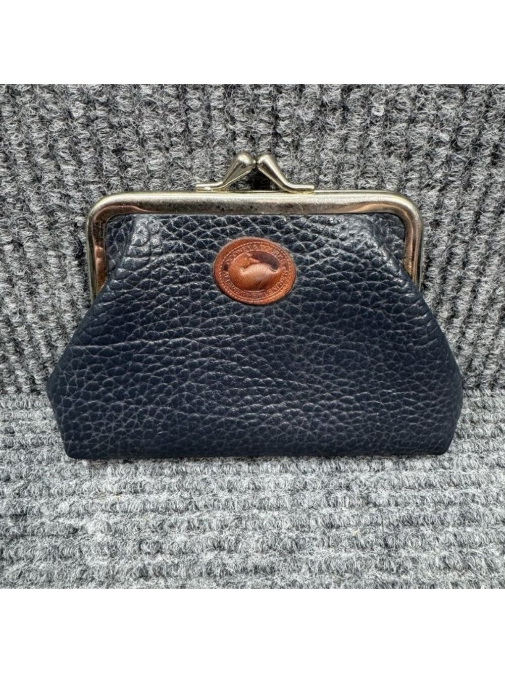 Dooney and Bourke Vintage Coin Purse Navy Blue Pebbled Leather Kiss Lock Pouch
